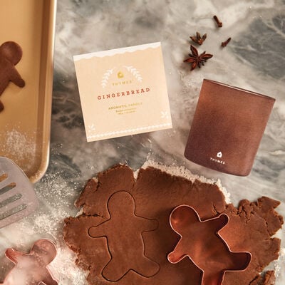 Thymes Gingerbread Medium Candle with cookie cutter and dough
